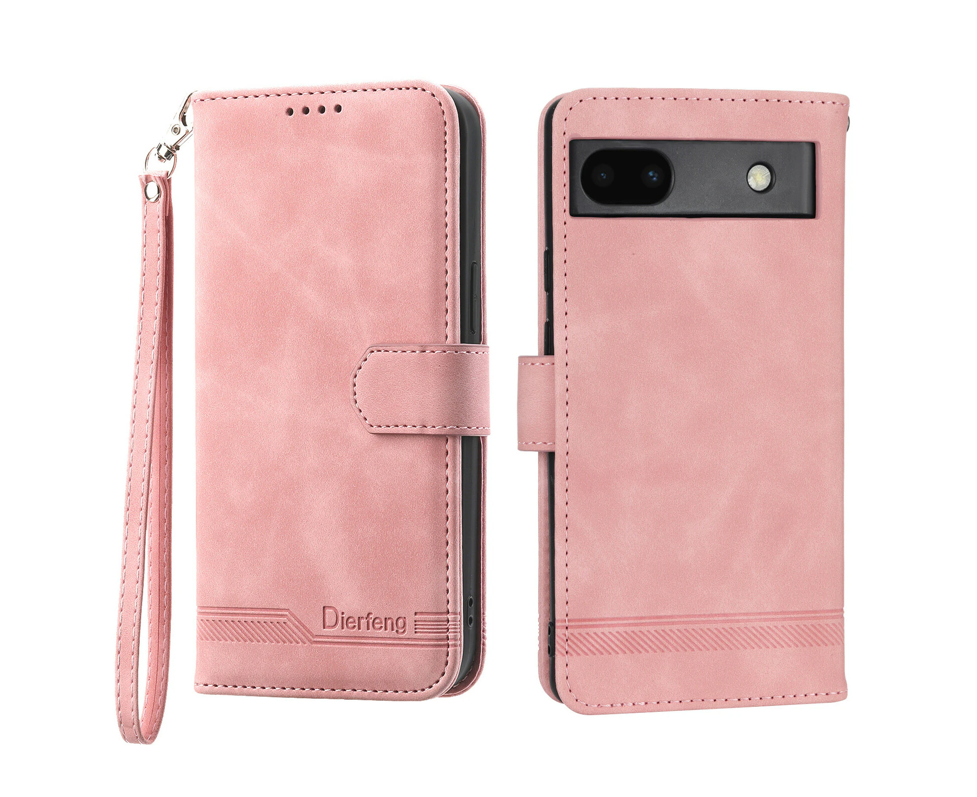 Leather Credit Card Holder Magnetic Flip Kickstand Wallet Case for Google Pixel6A -Pink