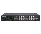 QNAP Twelve 10GbE SFP+ ports with shared eight 10GBASE-T ports unmanage switch, NBASE-T support for 5-speed auto negotiation (10G/5G/2.5G/1G/100M)