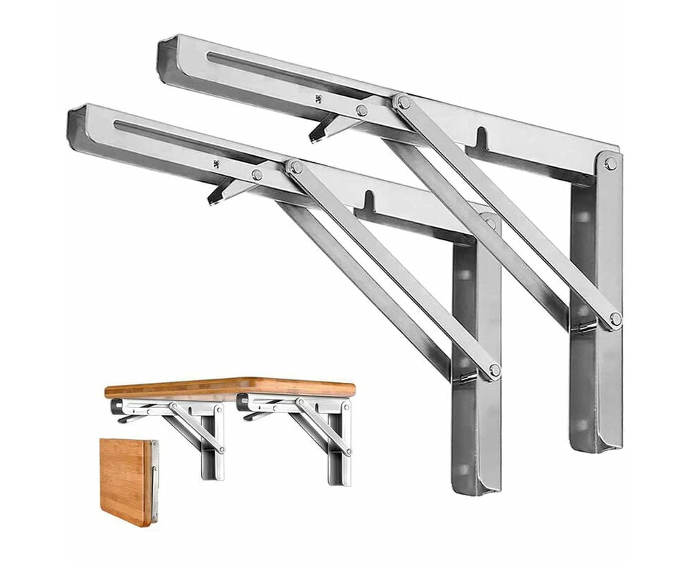 2 Pieces Bracket - 250mm Stainless Steel Folding Shelf Support Foldable Console Bracket for Wall Shelf Bearing 80kg