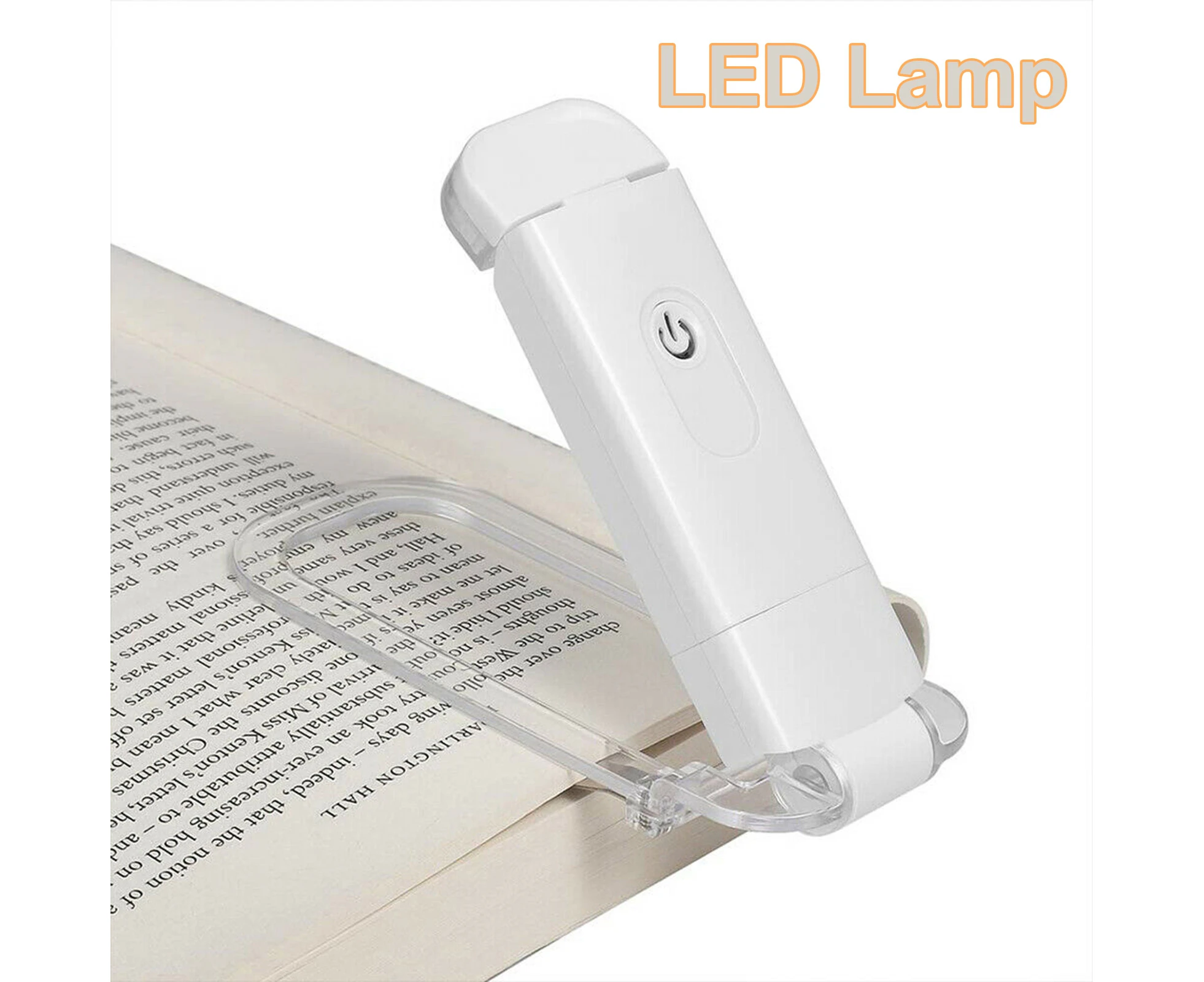 Book Reading Light USB Charge Rechargeable Brightness Adjustable Clip Book Light for Dormitory - White