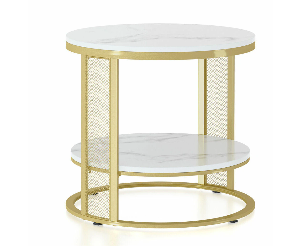 White Marble Side End Table Round Coffee Accent Table Nightstand Gold Iron Frame