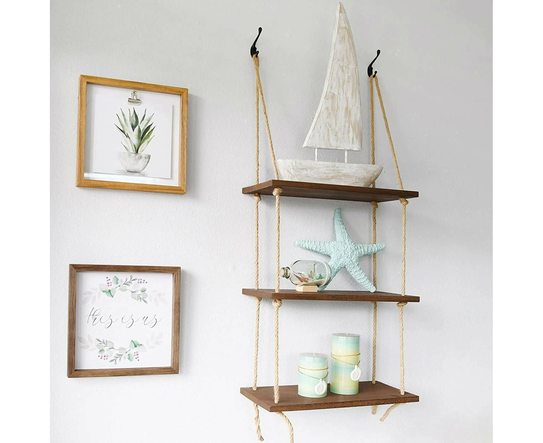 Wall Hanging Rope Shelf Wooden Swing Organizer