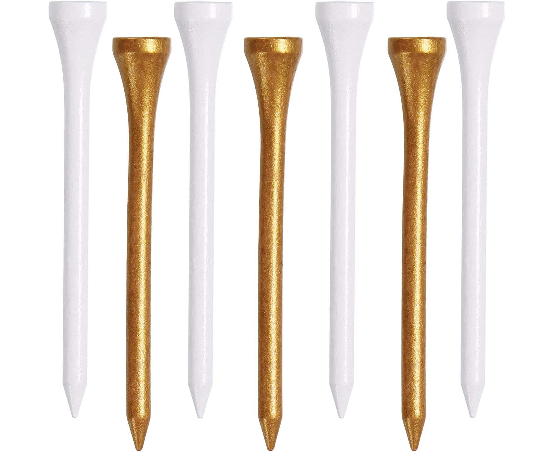 Golf Tees, 2 3/4 Inch, 70 Count, Professional Deluxe Wooden Golf Tee, Natural Hard Wood Golf Tee-gold & white