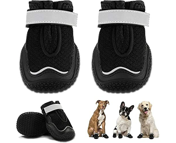 LIFEBEA 4Pcs Dog Shoes for Medium to Large Dogs-Black