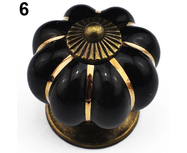 Polaris Vintage Ceramic Door Knob Cabinet Drawer Wardrobe Cupboard Kitchen Pull Handle-Black Pumpkin