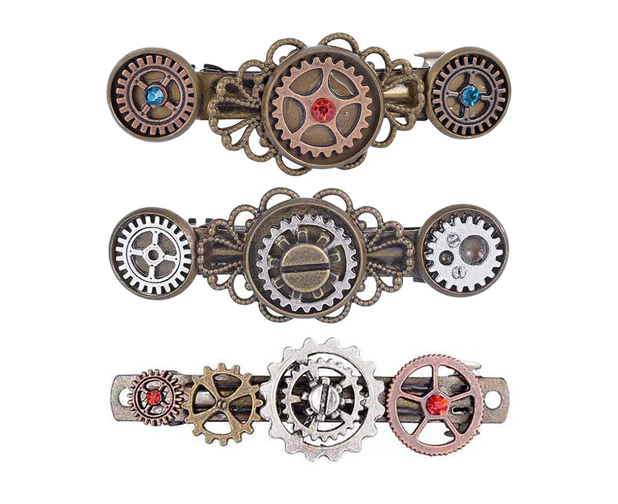 3pcs Steampunk Gear Hairpin Gothic Hair Clip Vintage Accessories Girl Headdress