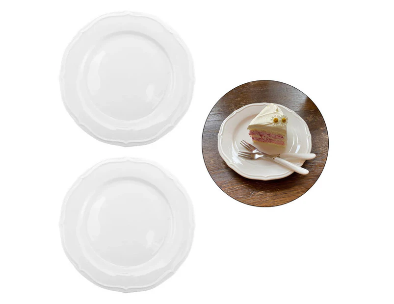 Toscano 2 Pack Antique White Round Serving Platter Simple Ceramic Plate for Dessert Salad