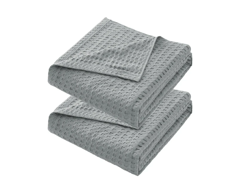 Cozy and Soft Waffle Weave 100% Cotton Blankets-Grey