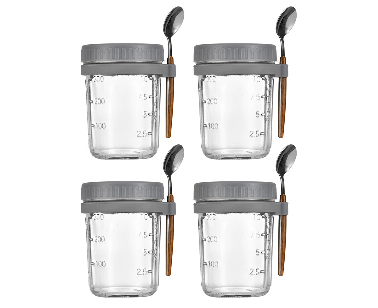 4Pcs 350ml Overnight Oats Jars Overnight Oats Container with Lid and Spoon-Grey