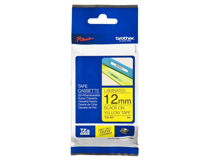 Brother Ptouch TZe631 Tape 12mm x 8m Standard Laminated Black on Yellow [TZE631]