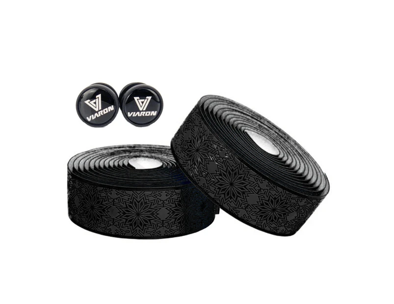 1 Pair VIARON Bike Grip Tape Sweat-absorbent Wear-resistant Polyurethane Adhesive Floral Textured Shock Absorbing Bar Tape for Road Bike - Black