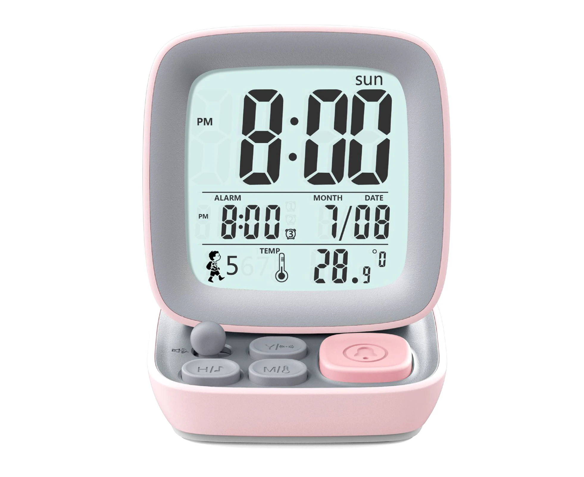 500mAh Alarm Clock Mute Battery Operated ABS Snooze Chargeable Digital Clock for Children - Pink