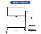 Costway Double-Side Whiteboard Mobile ic White Board Adjustable Heights w/Markers 120x60cm Black