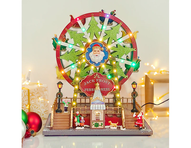 Animated Christmas Village Rotating Ferris Wheel Colorful Lights Musical