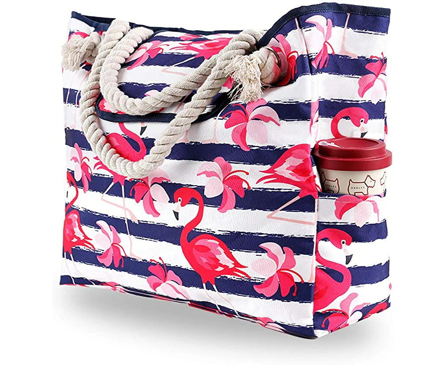 Flamingo Tropical Waterproof Canvas Beach Bag for Travel Gym Swim and Beach Holiday