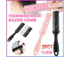 2PCS Razor Comb With Blades Razor Trimmer DIY Double Sides Hair Thinning Comb - Black - Black