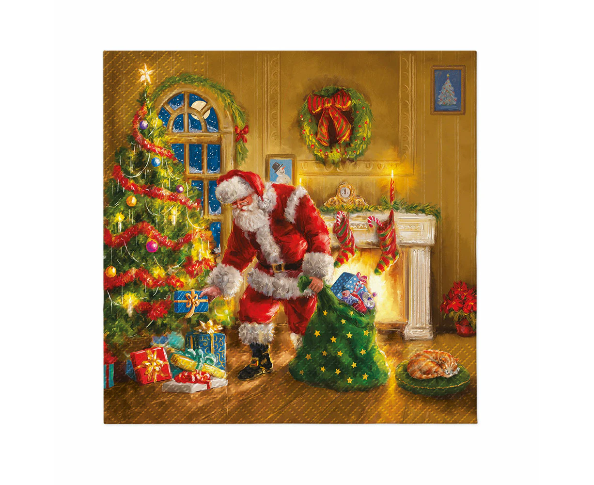 Paw Lunch Napkin 33cm Santa Is Here