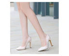Chunky High Heel Square Closed Toe Pump Shoes for Women-white