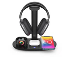 4 in 1 Wireless Charger Headphone Stand Charging Station for iPhone Watch Airpods--Black