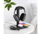 4 in 1 Wireless Charger Headphone Stand Charging Station for iPhone Watch Airpods--Black