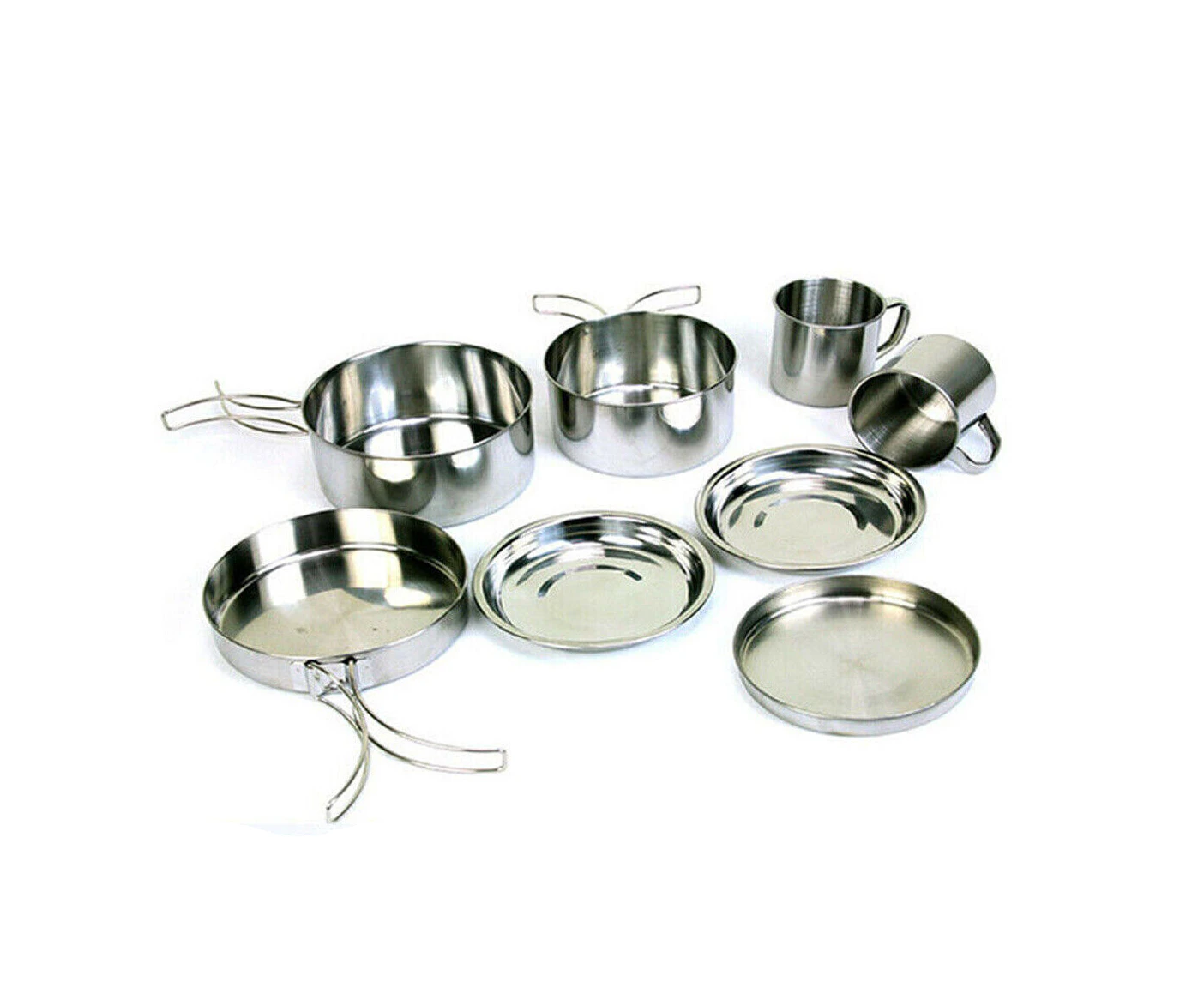 8pcs Camping Cookware Stainless Steel Outdoor Picnic Pot Cook Pan Set Hiking BBQ