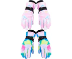 Biwiti 2Pcs Thermal Touch Screen Snow Gloves Ski Gloves for Aldults -Green and pink