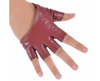 puluofuh Women Ladies Fashion Half Finger Faux Leather Short-Figures Gloves Half Palm-Wine Red