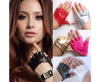 puluofuh Women Ladies Fashion Half Finger Faux Leather Short-Figures Gloves Half Palm-Wine Red