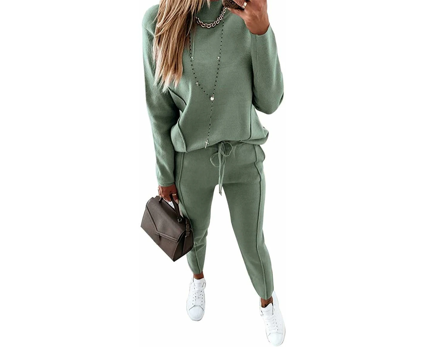 Women's Jogging Suit Two-Piece Trouser Suit with Pockets Tracksuit Sets - Green