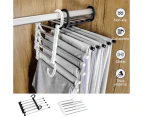 （Black）5 in 1 Stainless Steel Pants Rack Hanger Wardrobe Shelves Magic Multi Functional