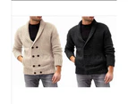 Mens Knitted Cardigan Thick Sweater Double Row Buttons Closure Jumper Autumn Winter Overcoat-black