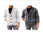 Mens Knitted Cardigan Thick Sweater Double Row Buttons Closure Jumper Autumn Winter Overcoat-black