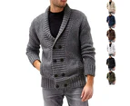 Mens Knitted Cardigan Thick Sweater Double Row Buttons Closure Jumper Autumn Winter Overcoat-black