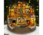 Large Animated Christmas Village Train Station Building Xmas Tree Musical LED Light-up