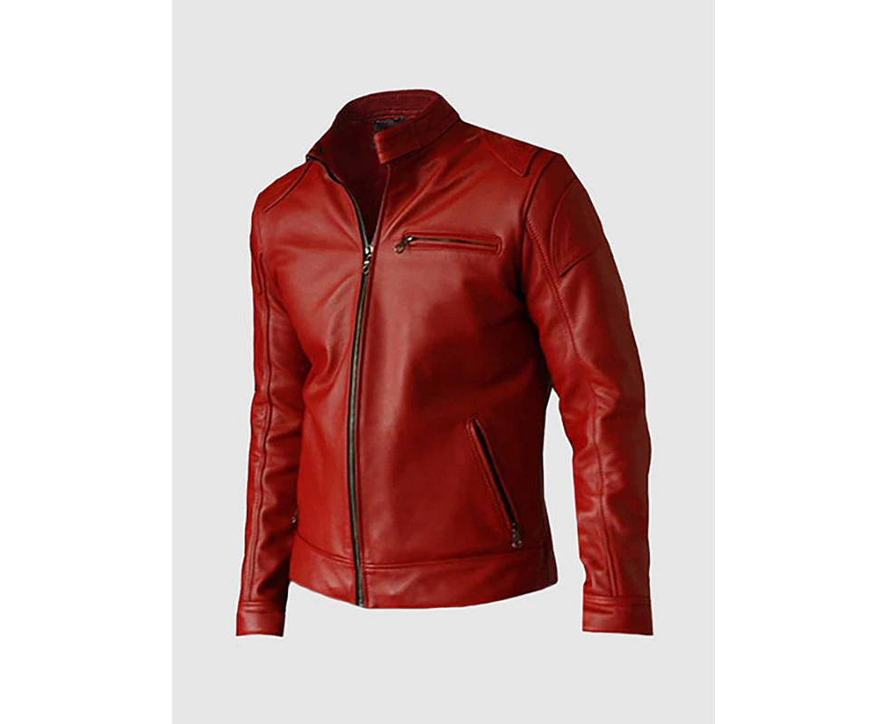 Men's Cowhide Elegant Red Leather Biker Jacket