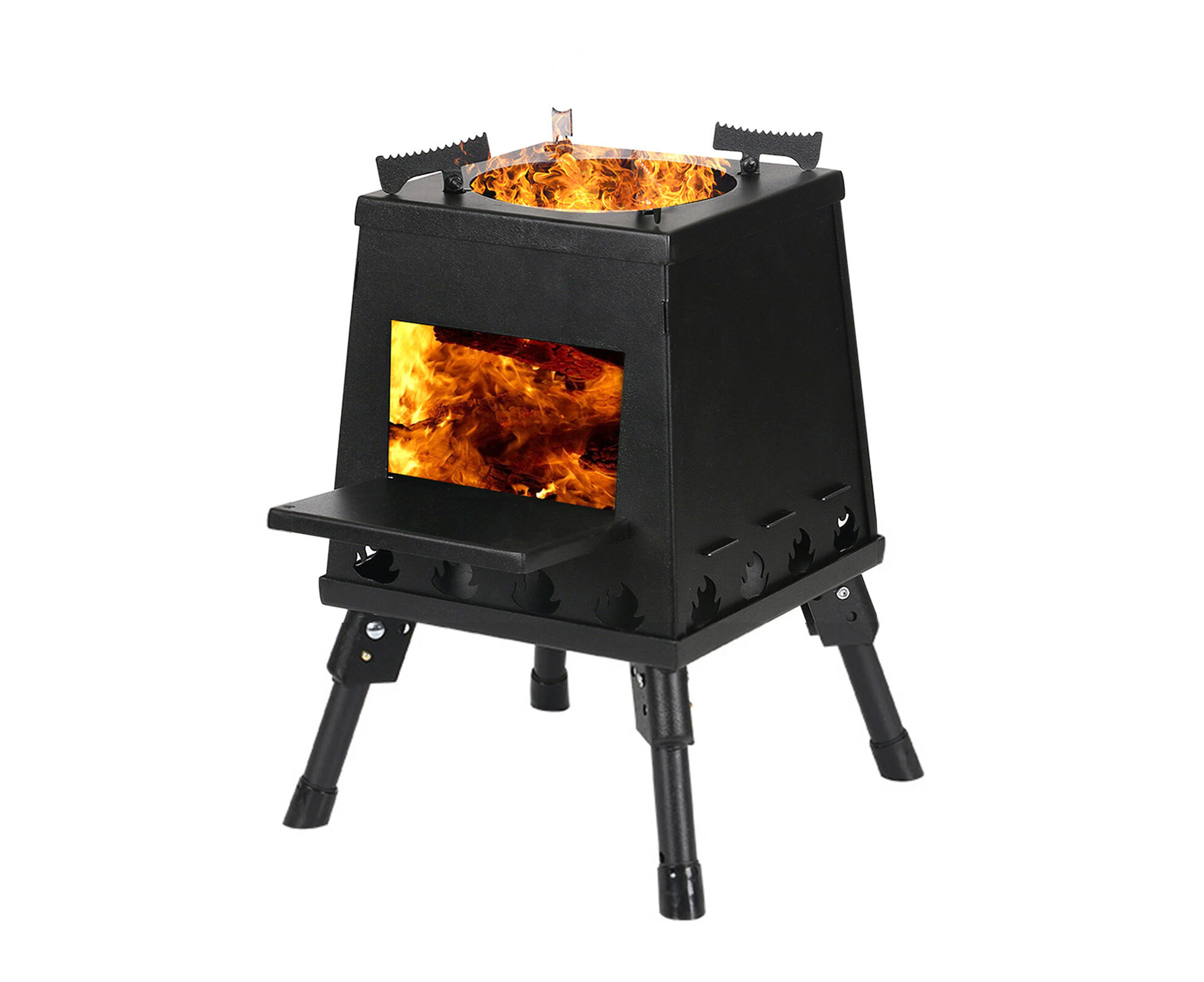 Portable Wood Burning Camping Stove Black Folding Stove Camping Cooking Supplies