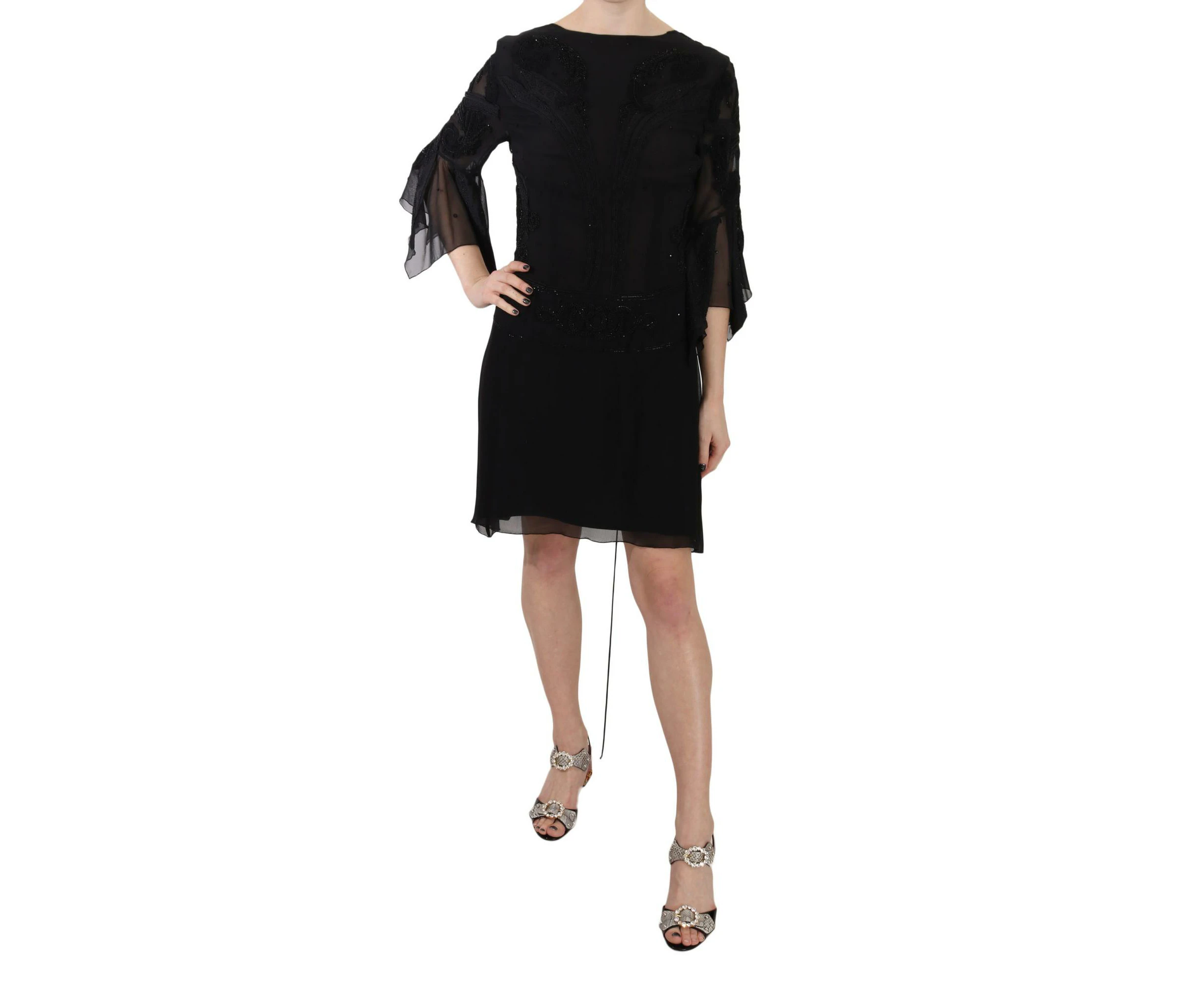 Authentic John Richmond 3/4 Sleeve Shift Mini Dress - Black