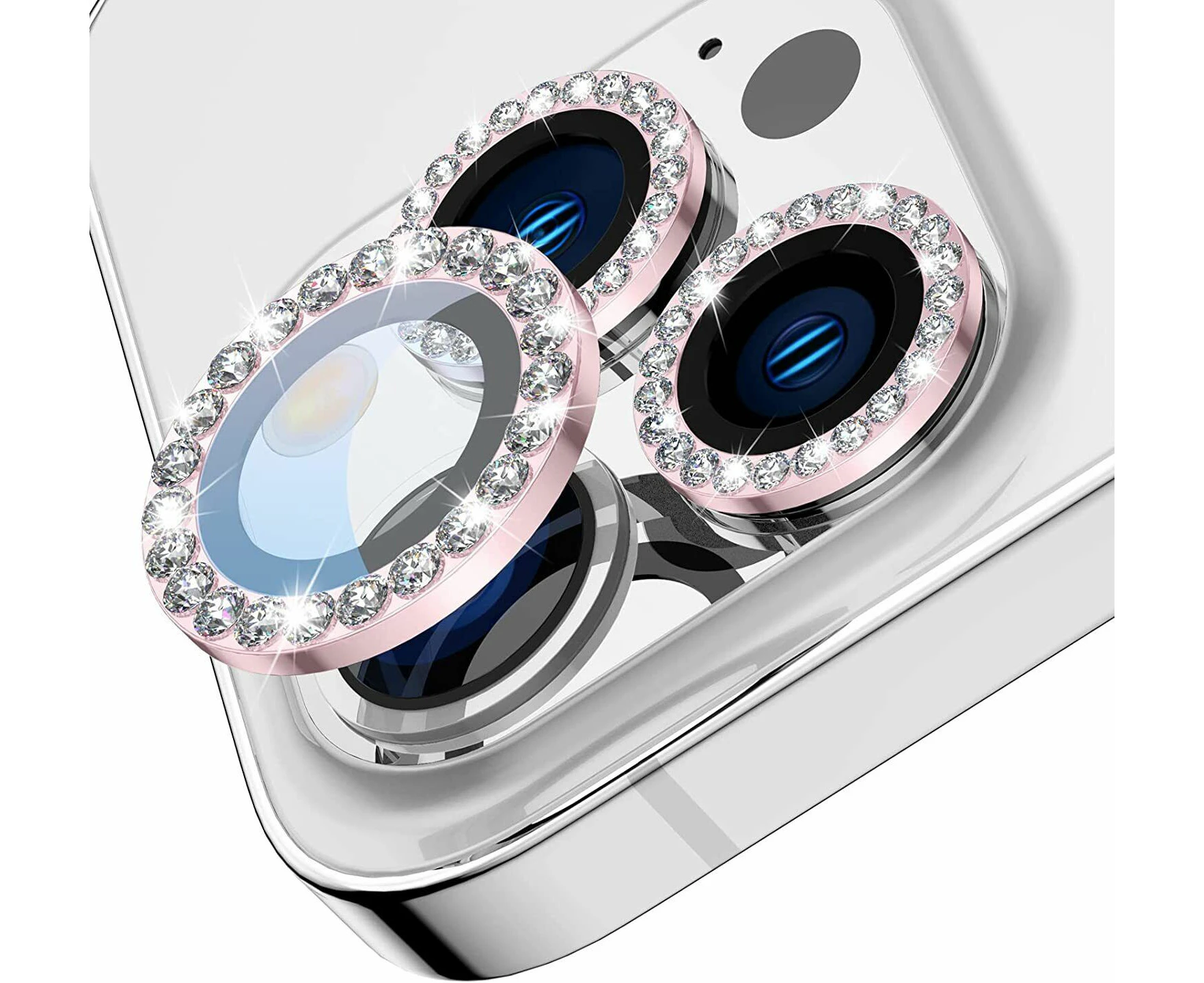 For Apple iPhone 15 Plus Diamond Metal Ring Camera Glass Protector - Diamond Rose Gold