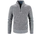 Men's Sweater Quarter Zip Pullover, POLO Slim Men's Clothing, Business Casual Long Sleeve Turtleneck Sweater-Light gray