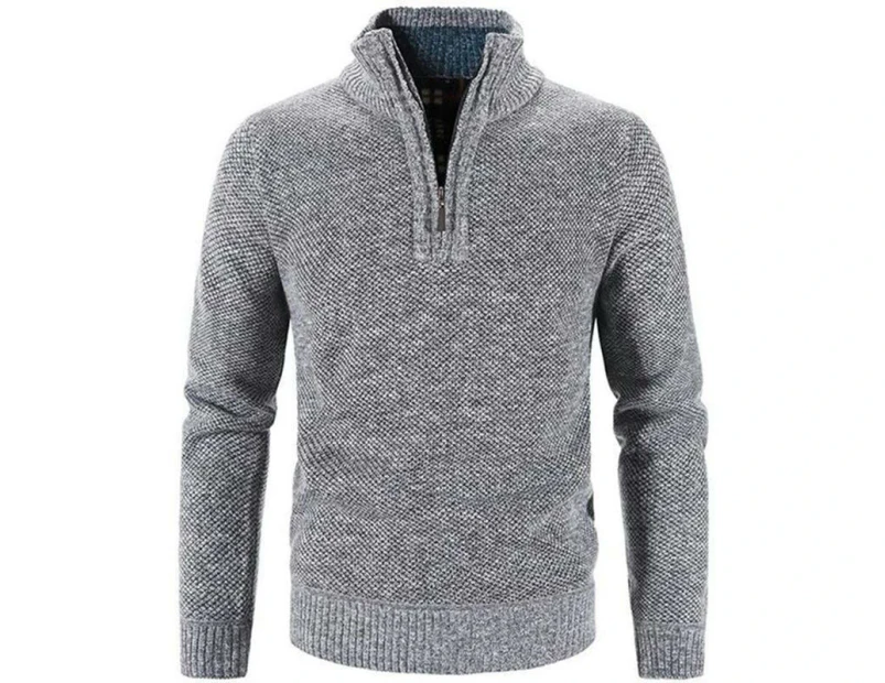 Men's Sweater Quarter Zip Pullover, POLO Slim Men's Clothing, Business Casual Long Sleeve Turtleneck Sweater-Light gray