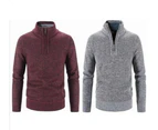 Men's Sweater Quarter Zip Pullover, POLO Slim Men's Clothing, Business Casual Long Sleeve Turtleneck Sweater-Light gray