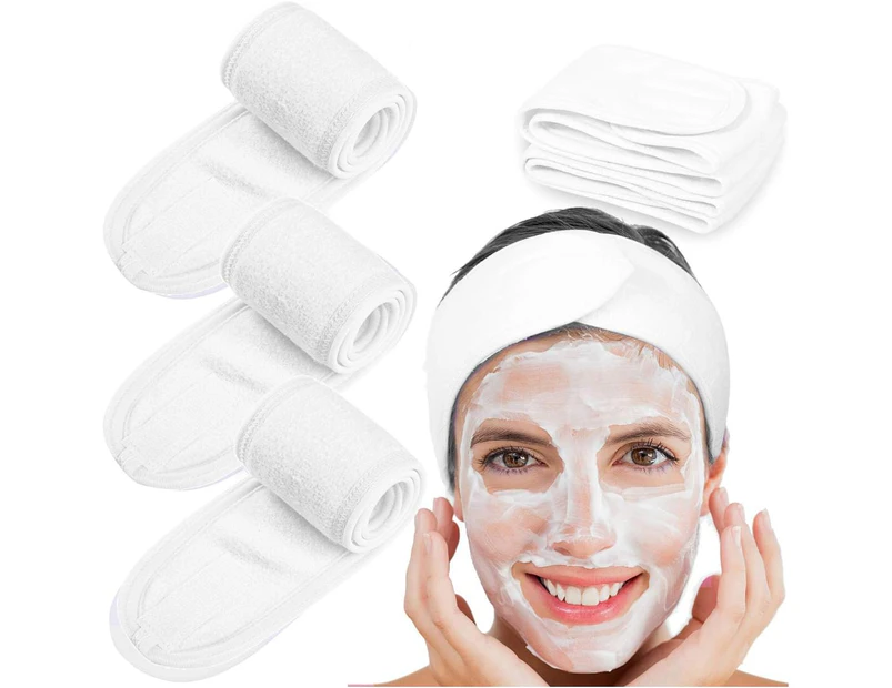 4Pcs Spa Facial Headband Bath Head Wrap Cloth Adjustable Makeup Towel White