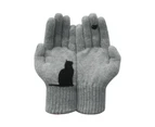 puluofuh Women Cartoon Kitten Bird Warm Winter Thickened Knit Outdoor Full Finger Gloves-Grey
