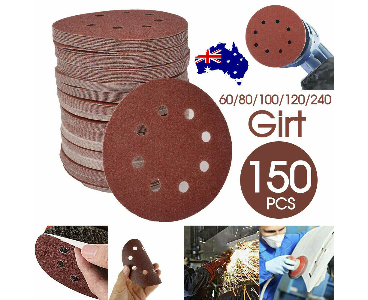 150pcs 125mm 5 Sanding Discs 60 80 100 120 240 Mixed Grit Orbital Sander Pads