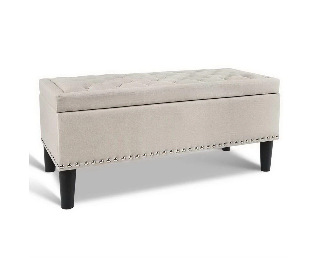 Storage Ottoman Blanket Box Fabric Chest Footstool Foot Stool Bench Taupe