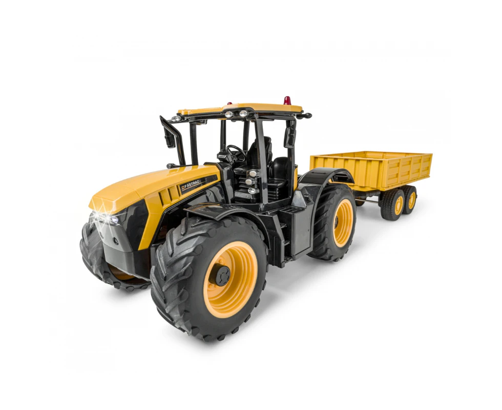 DOUBLE E E360-003 1:16 6CH 2.4GHz Remote Control JCB Fastrac 4220 Farm Tractor With Dump Trailer Light & Sound Toy Truck