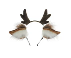 Antler Headband Faux Fur Ears Plush Lovely Reindeer Animal Hair Hoop Holiday Party Supplies Christma,Khaki