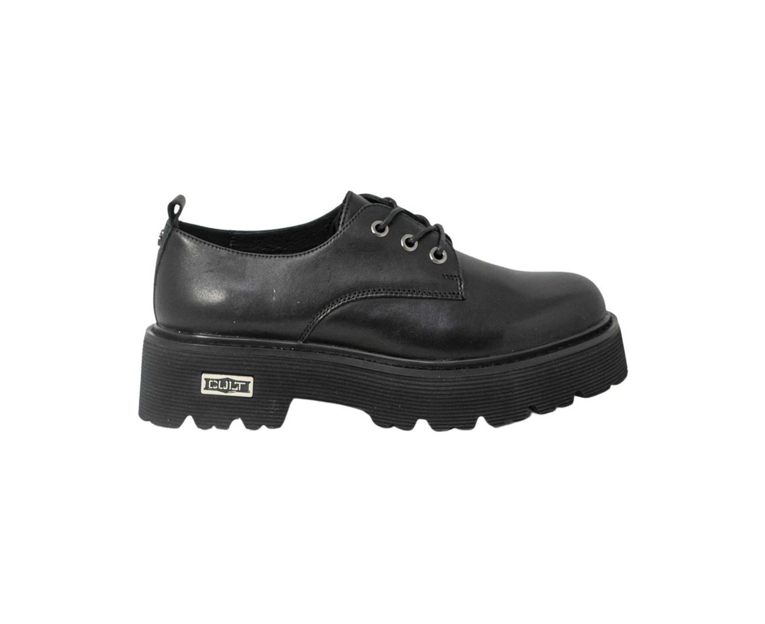 Womens Black Leather Lace Up Shoes - Black