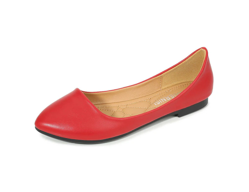 Women's Casual Ballet Pointed Toe Comfort Slip On Flats Shoes-red