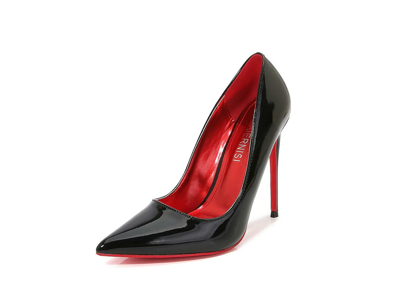 Women Pumps, Pointed Toe High Heel Party Stiletto Heels Shoes-Black and red background